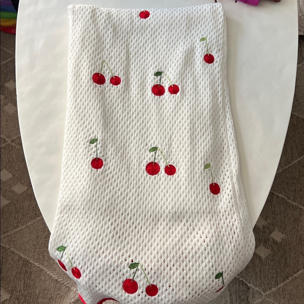 Sweet Girl Cherry Crochet Fruit Print Knit Maxi Dress White Red Size Large - Picture 7 of 9